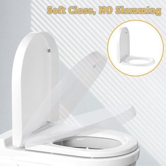 Abattant WC, Siège de Toilette Standard à fermeture douce avec dégagement  rapide, fixation facile, Cuvette WC en UF Lunette Toilettes en forme de  U/Blanc