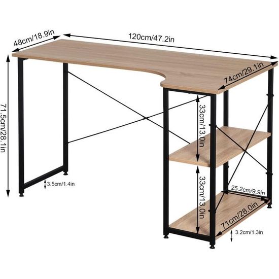 WOLTU TS64ws Table de Bureau en MDF,Table de Travail PC Table dordinateur avec étagères 120x100x77cm,Blanc 