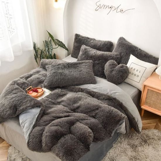 Housse De Couette 200x230 Cm Gris 100% Coton Flanelle – Réversible, Chaude Et Duveteuse Avec Fermeture Éclair