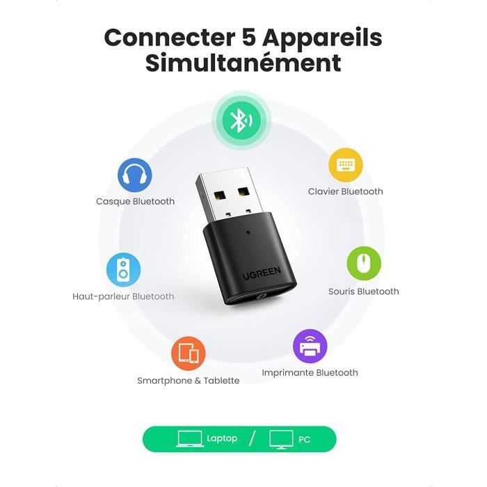 Adaptateur USB Bluetooth 5.3, Clé Bluetooth Dongle pour Windows 11/10/8.1,  Supporte Casque, Souris, Manette, Clavier, Imprimantes, Pc, Smartphone