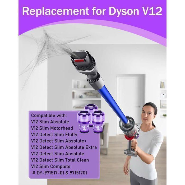 Lot De 3 Filtres De Rechange Pour Aspirateur Dyson V12 Detect Slim / V12 Slim - Réf. 971517-01 - 3