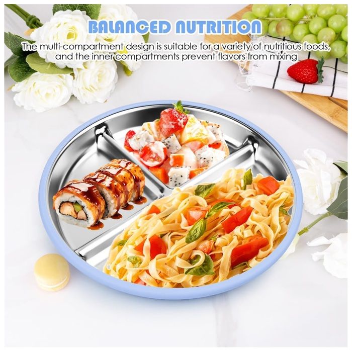 Assiette Bebe Inox Assiette En Acier Inoxydable Pour Bébé, Lot De Assiette Bebe Inox Assiette En Acier Inoxydable Pour Bébé, Lot De
