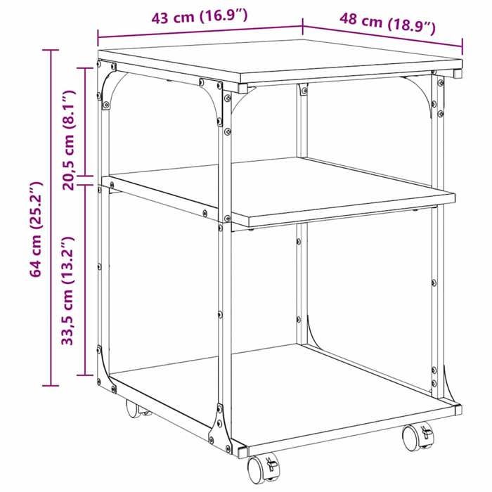 Support D'imprimante - VidaXL - Chêne Fumé - 41x32x34,5 Cm - 4 Roulettes - Bois Reconstitué - Maison