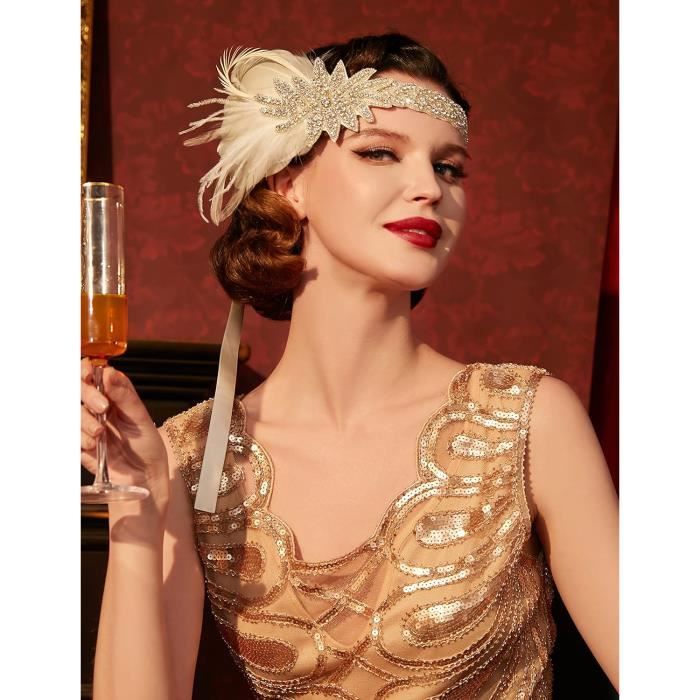 1920S Bandeau De Plumes Pour Femme Style Années 20 Bandeau À Cheveux  Charleston Accessoire De Déguisement Taille Unique Vert [J535]