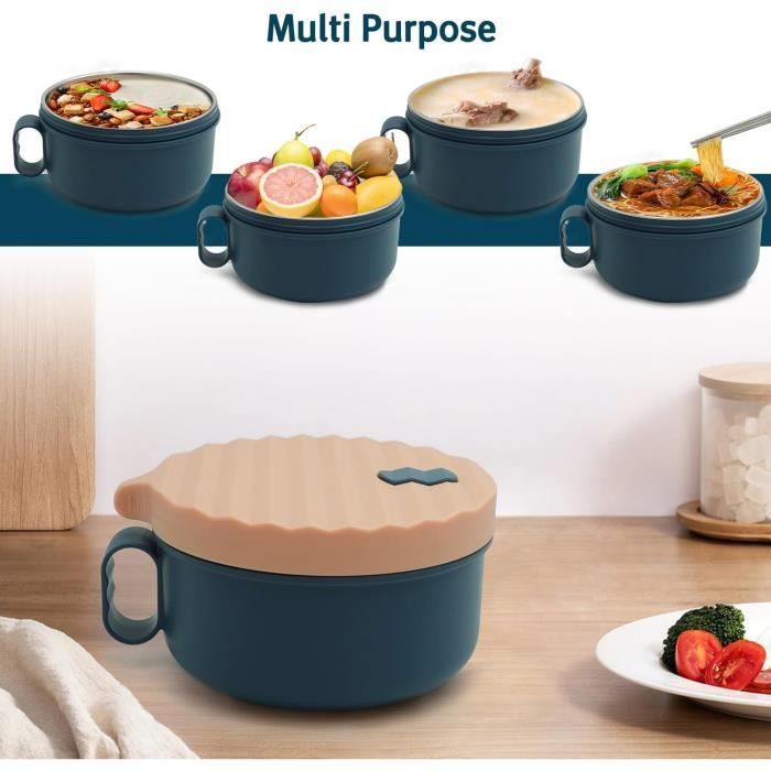Bol à Ramen Avec Minuteur 1200ml - Acier Inox 304, Couvercle - Design Chat Mignon - Pour Nouilles, Soupe, Bento