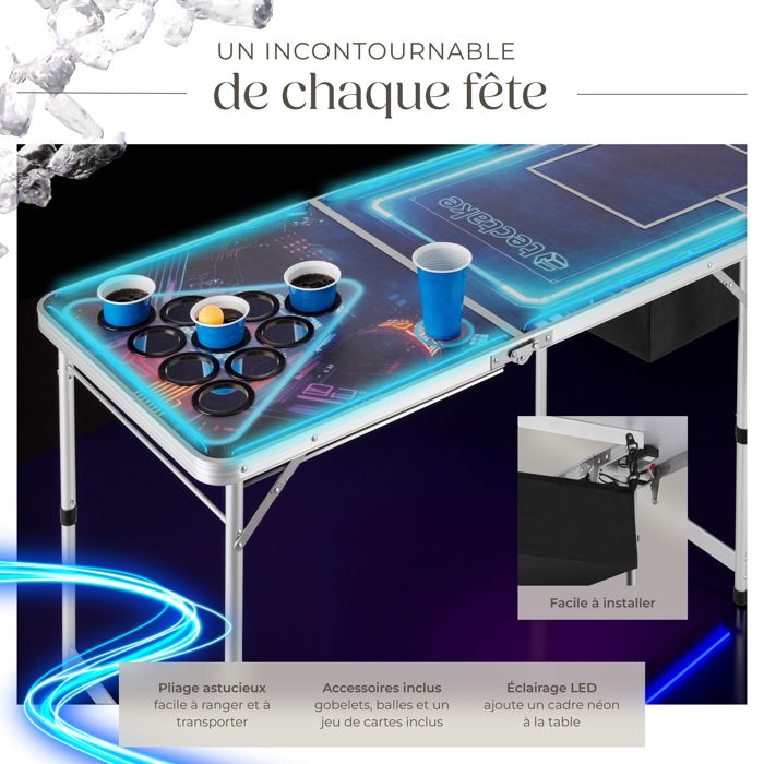 Jeu De Beer Pong Portable Avec Sac à Dos - Table Pliable Transportable - Inclut Balles Et Accessoires - Parfait Pour Fêtes Et Extérieur