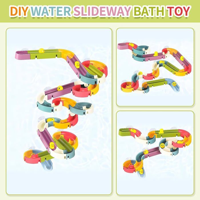 LATERN 62 Pièces Jouets De Bain – Toboggan Canard Sur Rail Mural Avec Ventouses – Dès 3 Ans