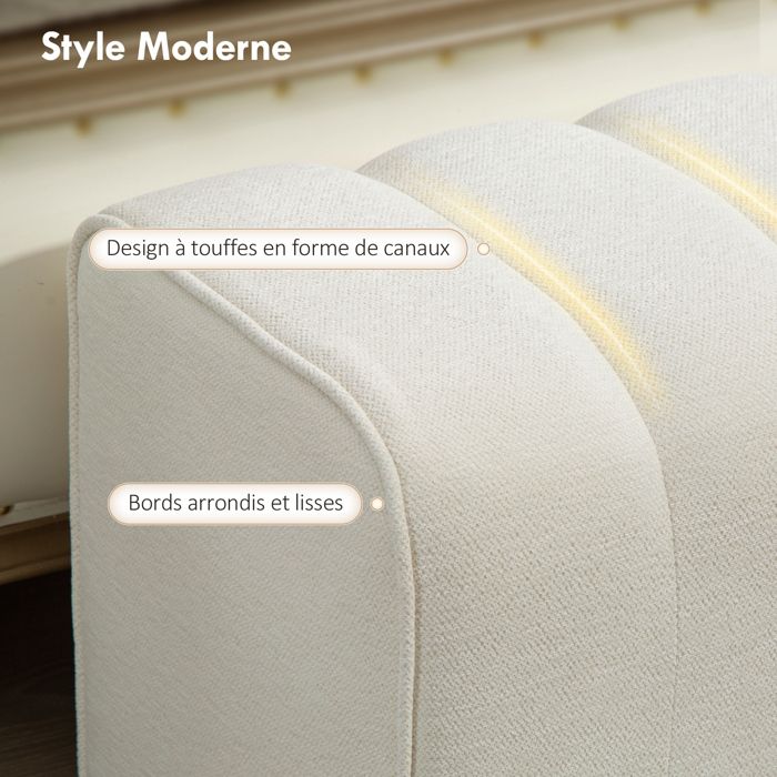 Banc Rembourré Avec Pieds En Bois HOMCOM - 120 X 41 X 43 Cm - Tissu Aspect Lin Crème - Pour Chambre, Salon, Couloir