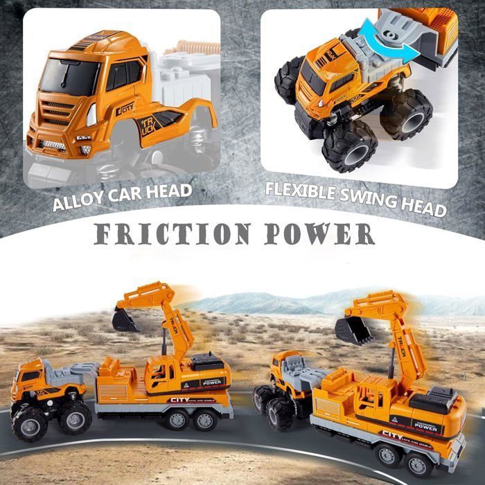 Jouet Pelleteuse Avec Son Camion De Chantier Enfant HERSITY Avec Lumière Et Son - Pelleteuse Jouet à Friction - Cadeau Pour Enfants 3-6 Ans Cadeau Construction Garçon Fille