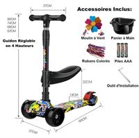 Trotinette Enfant 3 Roues de 3 À 12 Ans Trottinette Pliable Ajustable sur 4 Niveaux pour Filles