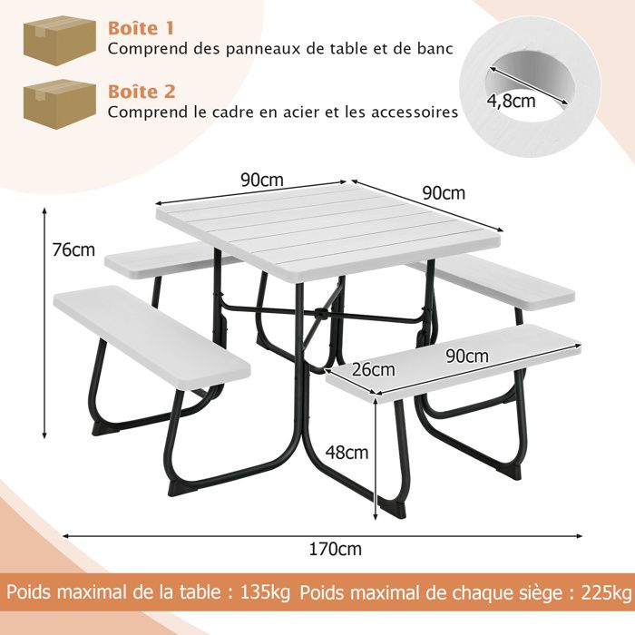 Salon De Jardin GIANTEX 3 Pièces – 2 Fauteuils à Bascule En Tissu Respirant + Table Basse Verre Trempé, Cadre Métal Noir