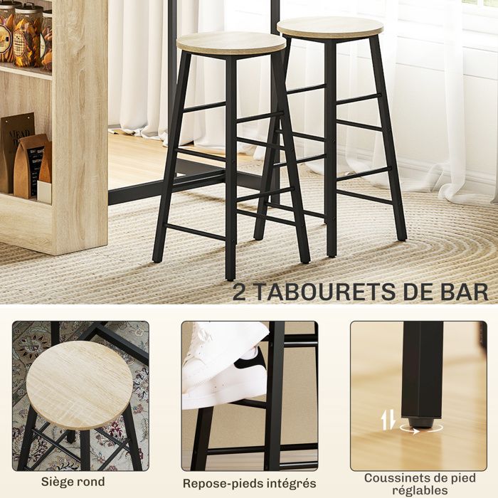 Ensemble table de bar avec 2 tabourets acier HOMCOM | Leroy Merlin