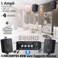 PACK SONO HIFI 4 ENCEINTES + 1 AMPLI USB BLUETOOTH Magasin, institue de beauté, Onglerie, cabinet coiffure maison PA DJ MIX BAR CLUB-0