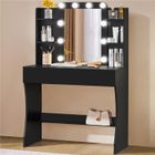 Yaheetech Coiffeuse avec Miroir 10 LED 3 Couleurs Deux Grands Tiroirs et Six Étagères de Rangement, Noir