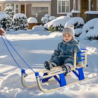 Luge Pliable - Luge en Bois pour Enfants avec Dossier - Traîneau avec Câble de Traction - Bleu
