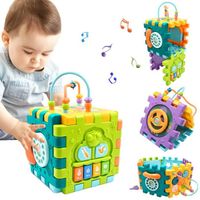 Musique Cube d'Activités pour Bébé 6-18 Mois, 6 en 1 Jouets d'apprentissage Précoce avec Labyrinth Beads Motor Skill Cadeaux
