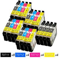 Multipack = 20 Compatible Cartouchs d'encre T0711 (8x Noir+4x Cyan+4x Magenta+4x Jaune) pour imprimantes Epson DX4000/DX4050/DX500