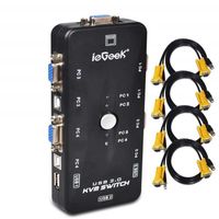ieGeek Switch KVM USB Box + Câbles VGA USB pour PC moniteur / clavier / souris contrôle (4 Ports)