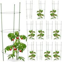 12x Cage à tomates Tuteur plantes grimpantes, support à 3 anneaux, jardin, balcon, set de 2, 76 cm long, vert