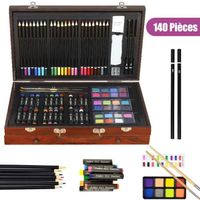 Kit de Coloriage Enfants 140 Pièces, Kit de Dessin, Crayons de Couleur, Feutres, Crayons de Cire, Pastels à l'Huile, Poudre