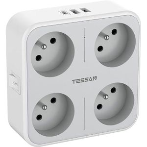 Multiprise TOPREK 8 Prises + 2 Ports USB Avec Interrupteur Et Câble 2 Mètres