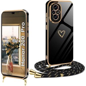 Coque Honor 200 Pro Avec Cordon - Étui Silicone Mignon Cœur D'Amour + Lanyard Réglable, Protection Antichoc