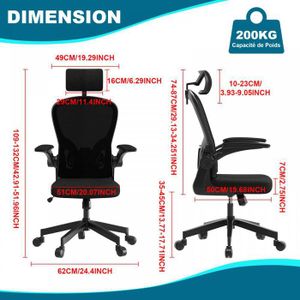 Fauteuil De Bureau Ergonomique SKYRIC – Inclinable, Charge 200 Kg – Tissu Noir – Neuf