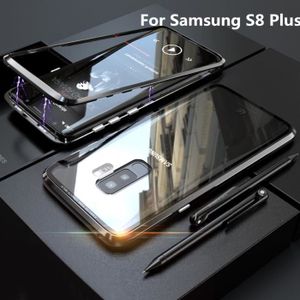 COQUE - BUMPER AIBEIER® Magnéto Coque pour Samsung Galaxy S8 Plus 6.2 inch,Avec Adsorption magnétique et Verre trempé,Noir + Transparent 
