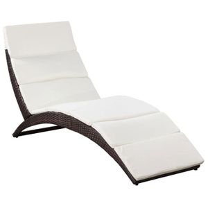 CHAISE LONGUE Transat chaise longue bain de soleil lit de jardin terrasse meuble d exterieur pliable avec coussin resine tressee marro