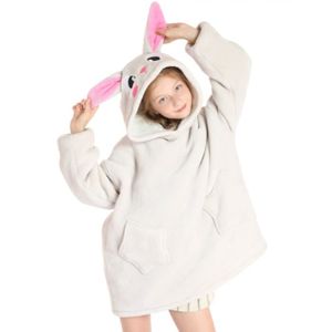 COUVERTURE - PLAID Kalavika Sweat à capuche Robe Enfant Couverture en peluche à manches TV plaids Robe de chambre Doux chaud, Lapin