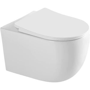 WC - TOILETTES WC Suspendu Sans Rebord - Marque - Modèle - Céramique Blanche - Chasse d'eau Directe