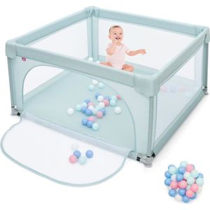 Parc Pour Bébé Pliable TATIVALO 180x200x68 Cm Avec 50 Balles - Filet Respirant, Gris Motifs Astronautes