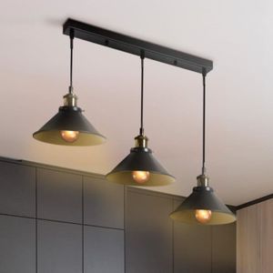 LUSTRE ET SUSPENSION IDMARKET Suspension 3 lampes industrielles vintage en métal noir