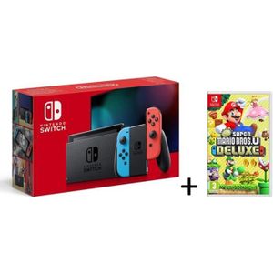 CONSOLE NINTENDO SWITCH Nintendo Switch Rouge/Bleu Néon 32Go [Nouveau modèle V2] + New Super Mario Bros U Deluxe Jeu Switch