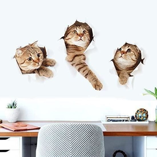 Autocollant Mural 3D Chaton Violet M21 - Papier Peint Sticker Mural Vincent Ava
