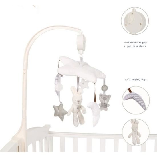 Mobile Musical Pour Berceau Bébé - Jouets Noir Et Blanc, Développement Visuel, Environ 20x34 Cm, Coton PP