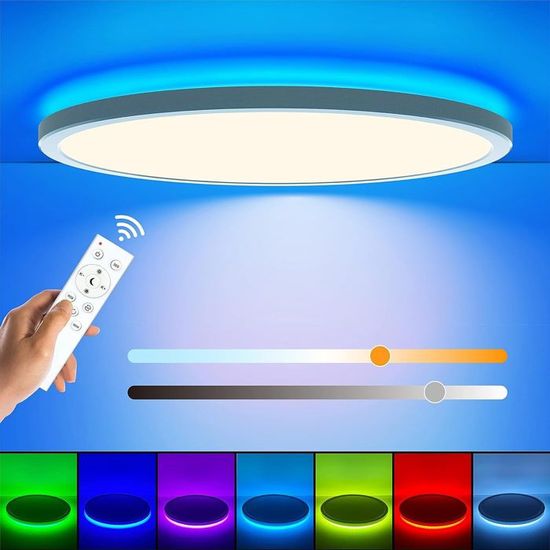 Plafonnier LED, RGB Dimmable Rond Plafonnier pour Salle de Bain ou Chambre,  24W IP44, Ø.28 cm [Classe énergétique E] - Cdiscount Maison