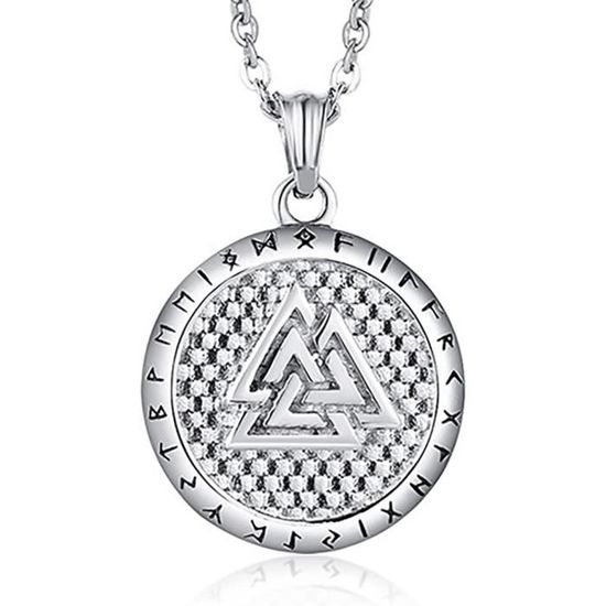 Collier Viking Pour Homme - Pendentif Rune Et Pentagramme, Chaîne 60 Cm Acier Inoxydable | Bijoux Masculins Style Nordique, Cadeau