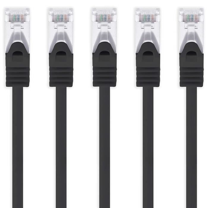Câble réseau Cat. 7 Gigabit Câble Ethernet LAN avec prise (RJ45) Cat6 a (Double blindage) 500 MHz 0,25 m Noir - Lot de 5 1100