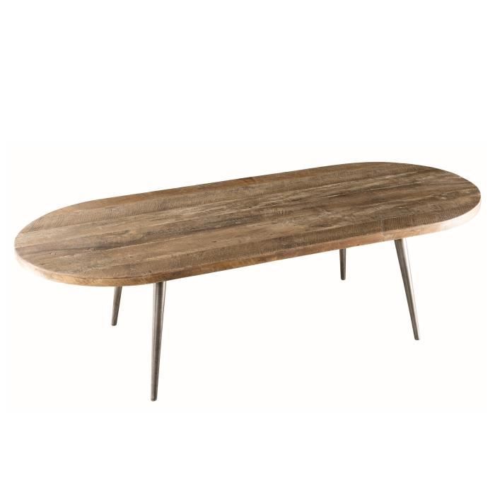 MACABANE ALIDA - Table basse marron ovale teck recyclé pieds métal