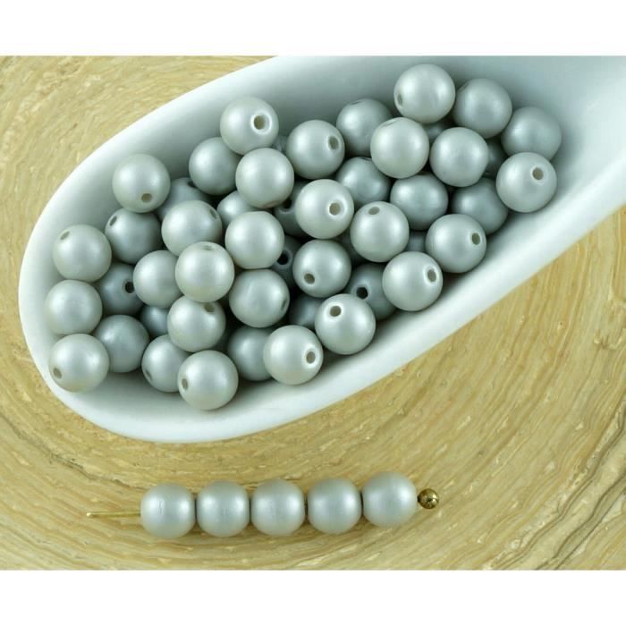 100pcs Nacré Gris Argent Cotton Candy Round Druk Entretoise de Semences de Verre tchèque Perles de 4mm
