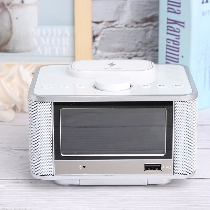 Lecteur de haut-parleur Bluetooth Radio sans fil de charge durable Réveil numérique US Plug 110-240V (blanc)