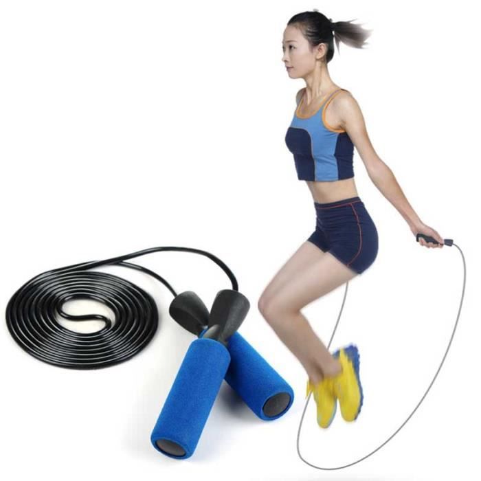 Corde à sauter, équipement de fitness, gymnastique, corde à sauter à la main-Bleu