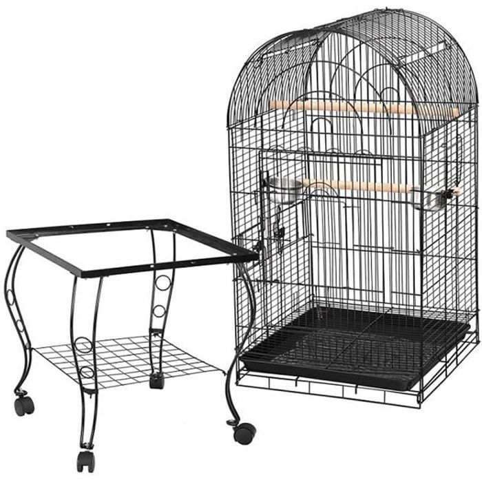 OUISTORE Cage à Oiseaux avec Support 59 x 59 x 150 cm Volière pour Canaries/Perroquet/Perruches/Canaris