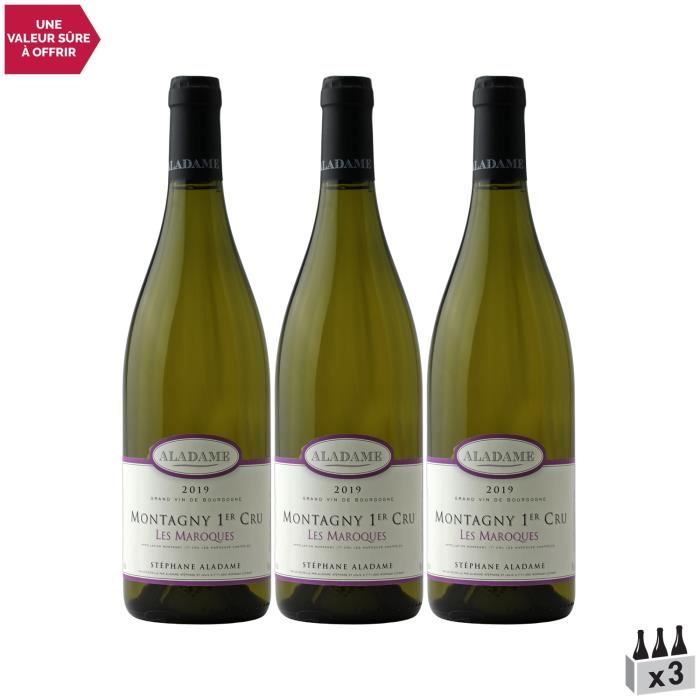Montagny 1er Cru Les Maroques Blanc 2019 - Lot de 3x75cl - Domaine Stéphane Aladame - Vin AOC Blanc de Bourgogne