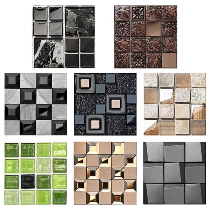PRI 10 pièces PVC Mosaïque Carrelage Mural Autocollant bricolage Auto-Adhésif Imperméable anti-Moisissure et résistant à L'humidité