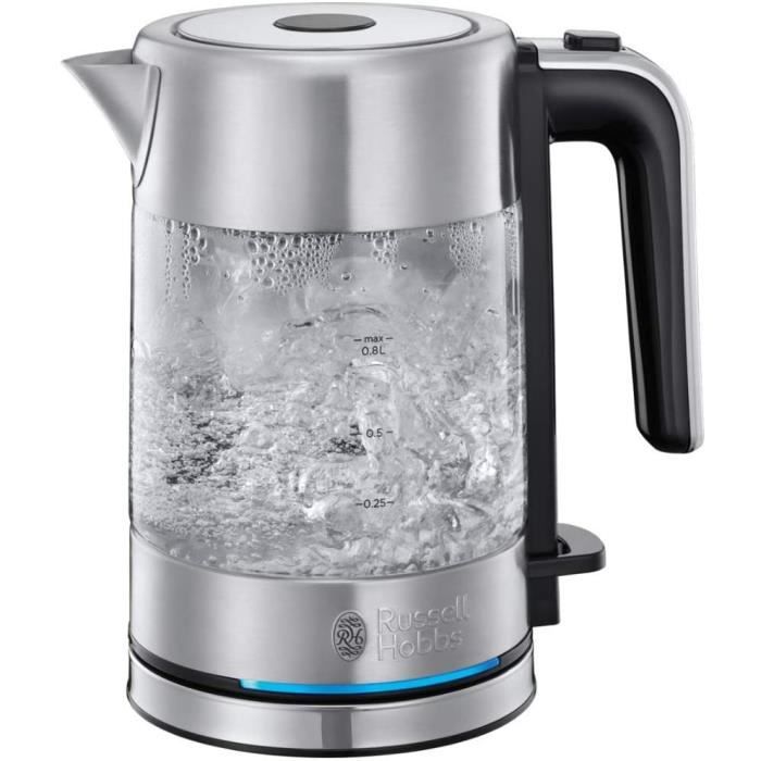 Bouilloire 0,8L Compact Home, Ebullition Rapide, Filtre Anti-Calcaire Amovible Lavable, Ouverture Automatique - Verre Premium