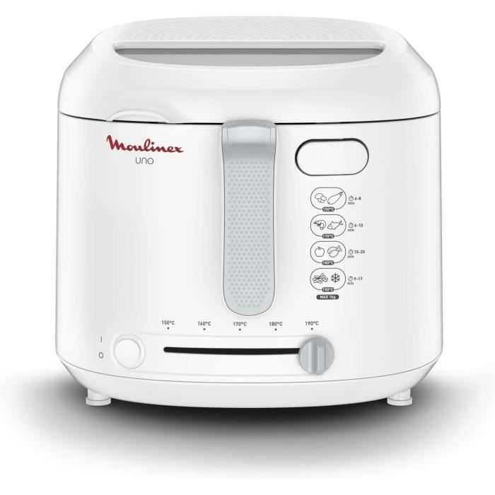 Moulinex AF2031 Friteuse, Uno, capacité de 1 kg pour 4 personnes, capacité d'huile 1,8 L, blanc