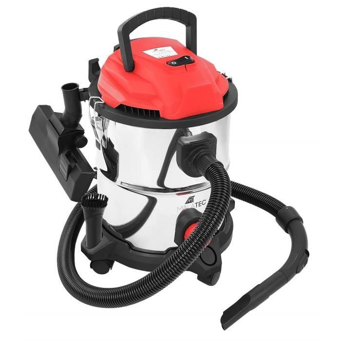 MT MALATEC 9068 Aspirateur industriel 20 l 2000 W pour eau et poussière avec 4 roues amovibles Rouge