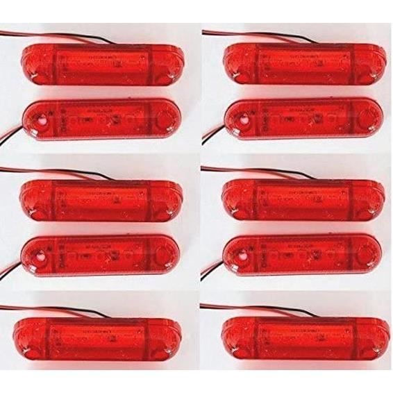 10x 24V LED Arrière Côté Marqueur Rouge Feux pour Camion Caravane Remorque Châssis Bus Camionnette